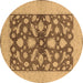 Round Machine Washable Oriental Brown Traditional Rug, wshurb756brn