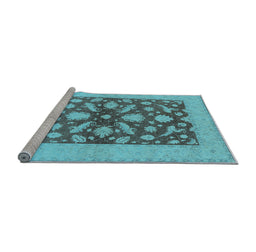Sideview of Machine Washable Oriental Light Blue Traditional Rug, wshurb756lblu