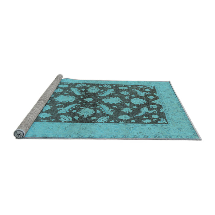 Sideview of Machine Washable Oriental Light Blue Traditional Rug, wshurb756lblu