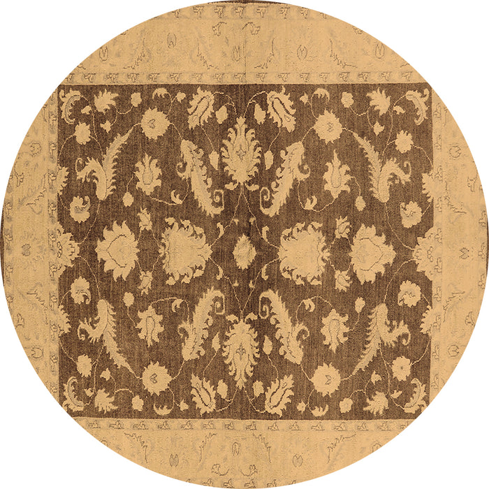 Round Oriental Brown Traditional Rug, urb756brn