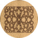 Round Oriental Brown Traditional Rug, urb756brn