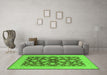 Machine Washable Oriental Green Traditional Area Rugs in a Living Room,, wshurb756grn