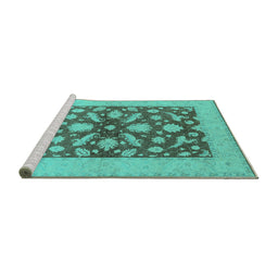 Sideview of Machine Washable Oriental Turquoise Traditional Area Rugs, wshurb756turq
