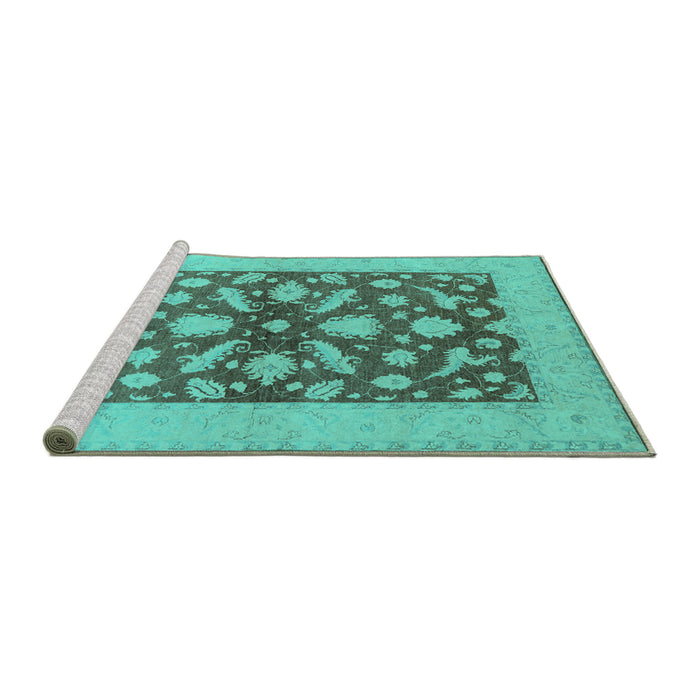 Sideview of Machine Washable Oriental Turquoise Traditional Area Rugs, wshurb756turq