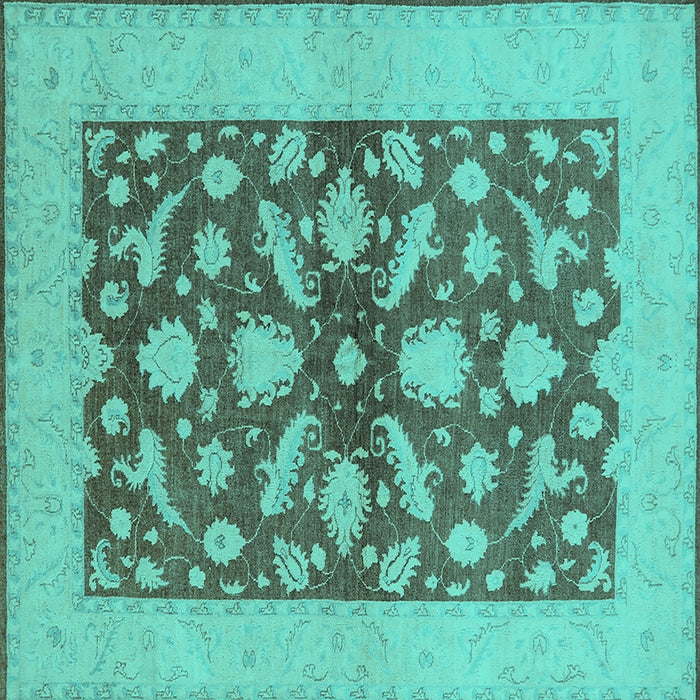 Square Machine Washable Oriental Turquoise Traditional Area Rugs, wshurb756turq