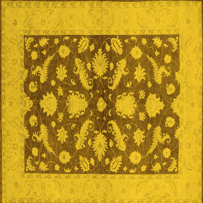Square Machine Washable Oriental Yellow Traditional Rug, wshurb756yw