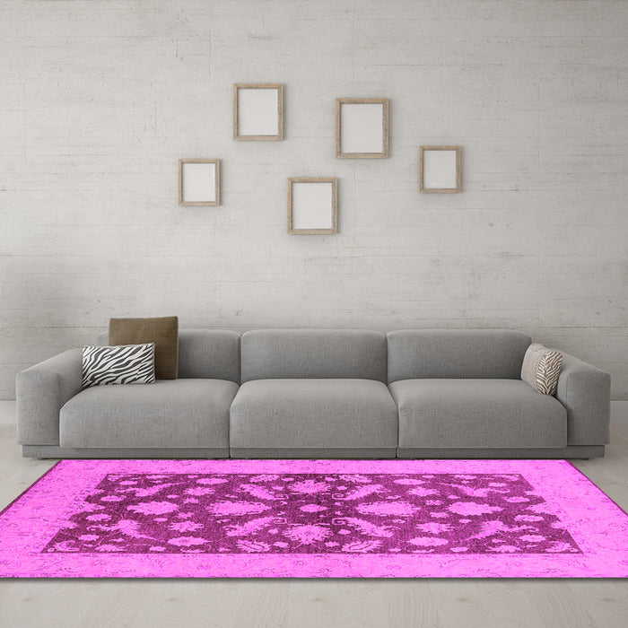 Machine Washable Oriental Pink Traditional Rug in a Living Room, wshurb756pnk