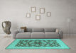 Machine Washable Oriental Turquoise Traditional Area Rugs in a Living Room,, wshurb756turq