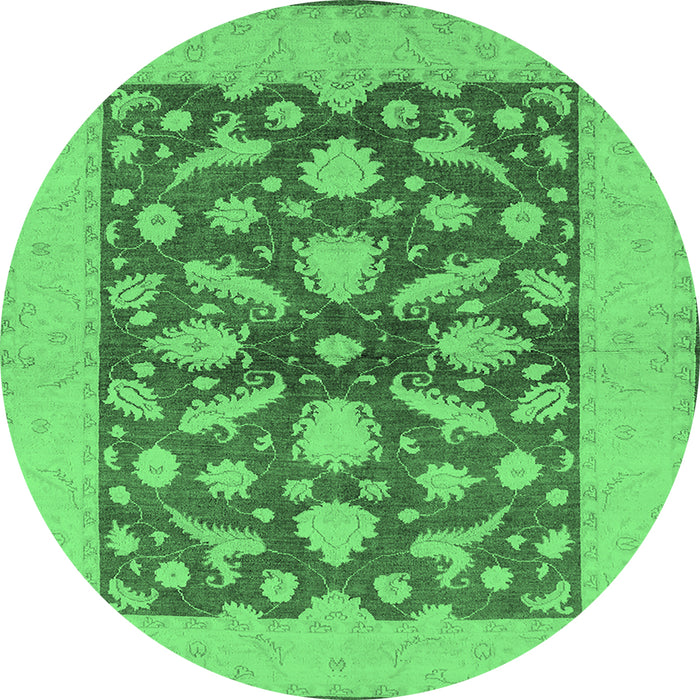Round Machine Washable Oriental Emerald Green Traditional Area Rugs, wshurb756emgrn