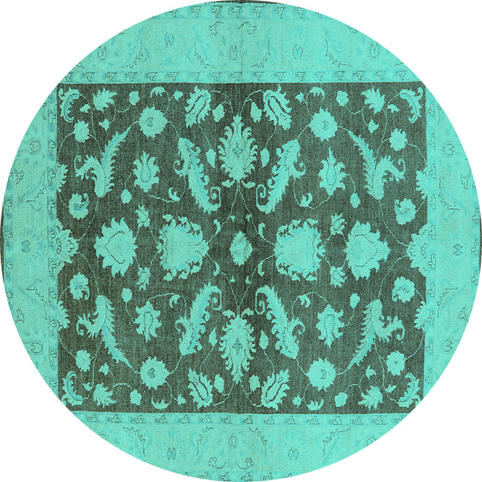 Round Oriental Turquoise Traditional Rug, urb756turq