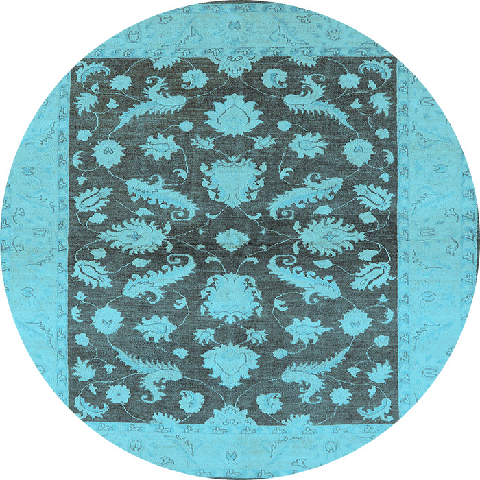 Round Oriental Light Blue Traditional Rug, urb756lblu