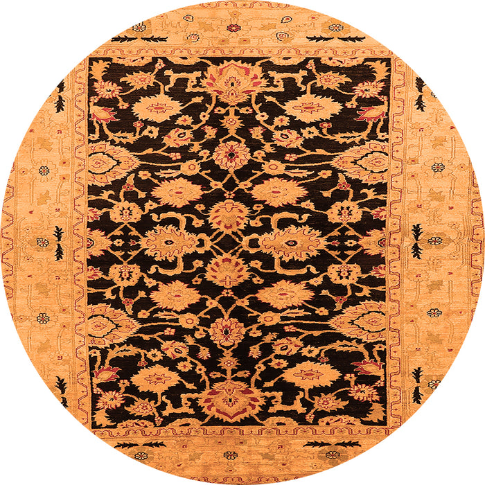 Round Oriental Orange Traditional Rug, urb757org