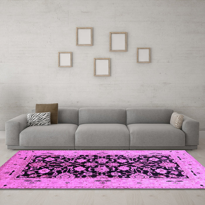 Machine Washable Oriental Purple Traditional Area Rugs in a Living Room, wshurb757pur