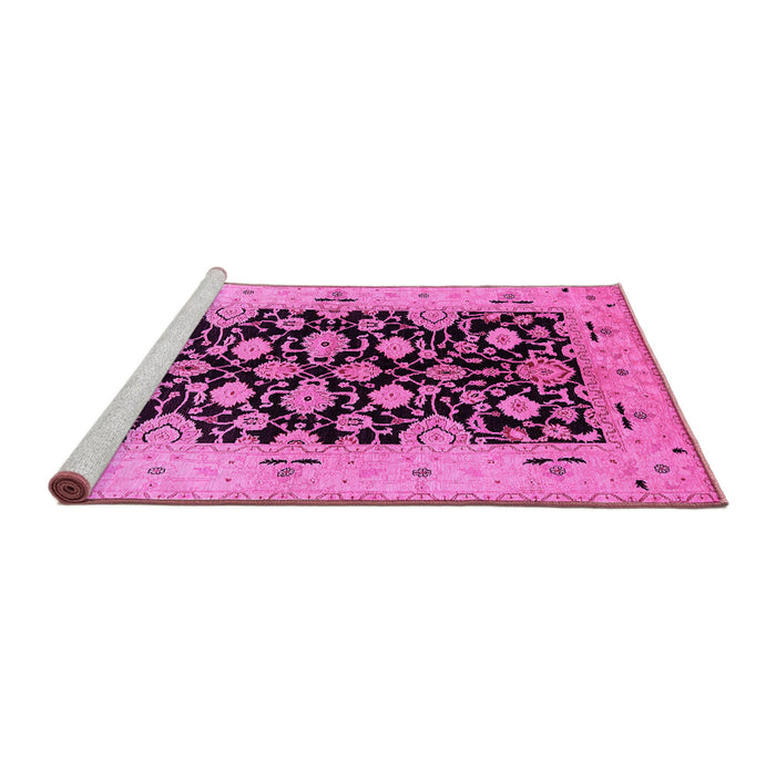 Sideview of Machine Washable Oriental Pink Traditional Rug, wshurb757pnk