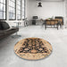 Round Mid-Century Modern Sangria Brown Oriental Rug in a Office, urb757