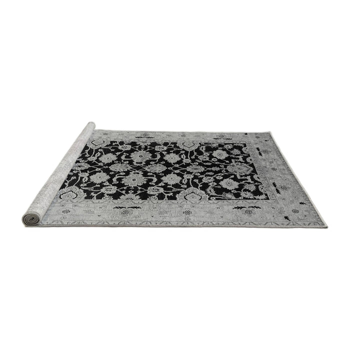 Sideview of Machine Washable Oriental Gray Traditional Rug, wshurb757gry