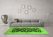 Machine Washable Oriental Green Traditional Area Rugs in a Living Room,, wshurb757grn