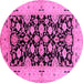 Round Machine Washable Oriental Pink Traditional Rug, wshurb757pnk