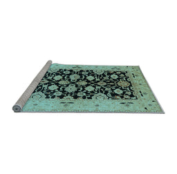 Sideview of Machine Washable Oriental Light Blue Traditional Rug, wshurb757lblu