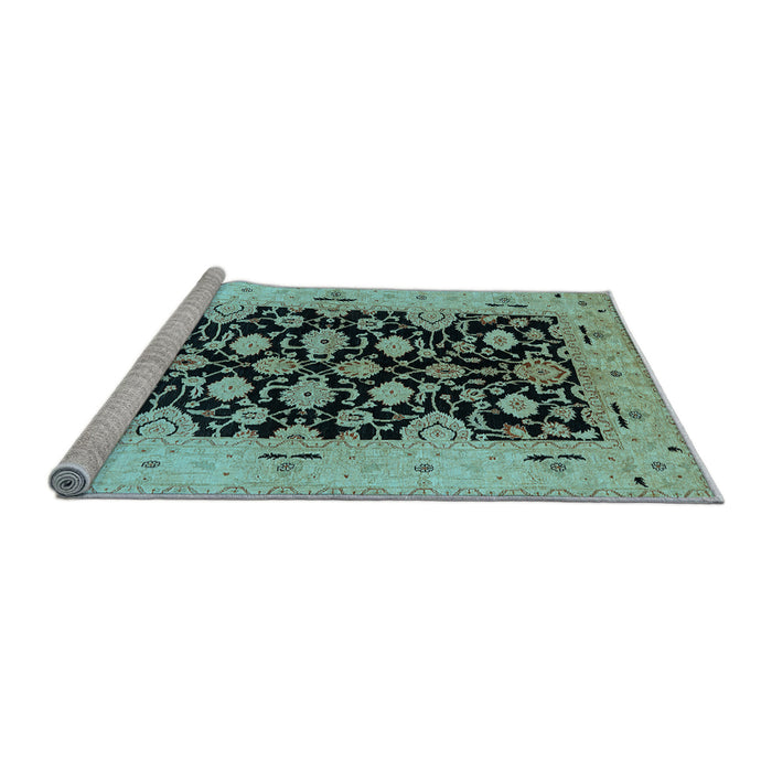 Sideview of Machine Washable Oriental Light Blue Traditional Rug, wshurb757lblu