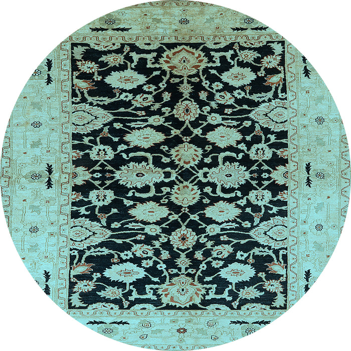 Round Machine Washable Oriental Light Blue Traditional Rug, wshurb757lblu