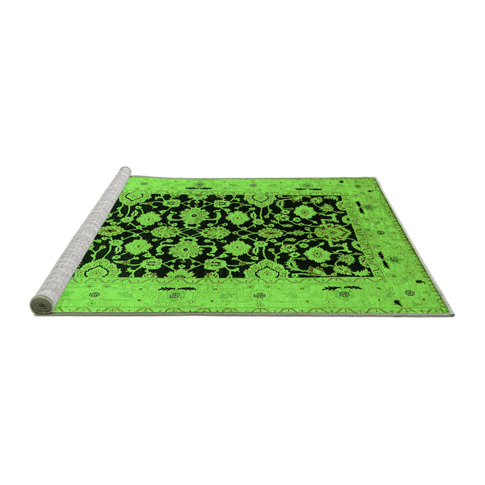 Sideview of Machine Washable Oriental Green Traditional Area Rugs, wshurb757grn