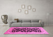 Machine Washable Oriental Pink Traditional Rug in a Living Room, wshurb757pnk