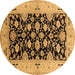 Round Oriental Brown Traditional Rug, urb757brn