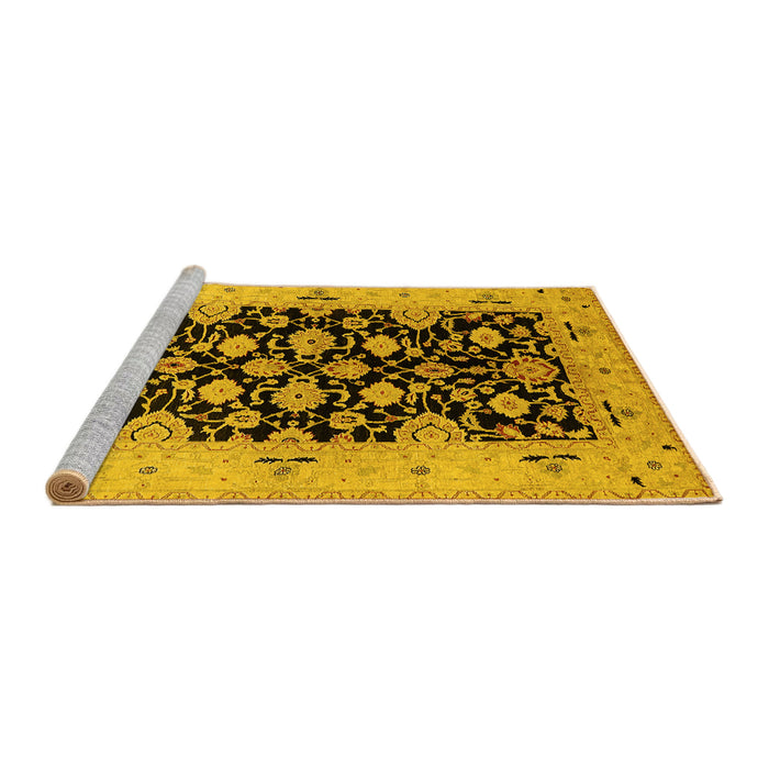 Sideview of Machine Washable Oriental Yellow Traditional Rug, wshurb757yw