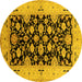 Round Machine Washable Oriental Yellow Traditional Rug, wshurb757yw