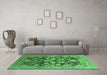 Machine Washable Oriental Emerald Green Traditional Area Rugs in a Living Room,, wshurb758emgrn