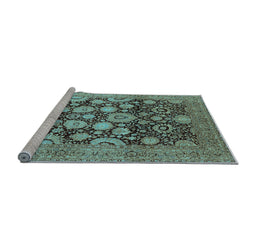 Sideview of Machine Washable Oriental Light Blue Traditional Rug, wshurb758lblu