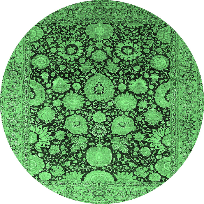 Round Machine Washable Oriental Emerald Green Traditional Area Rugs, wshurb758emgrn