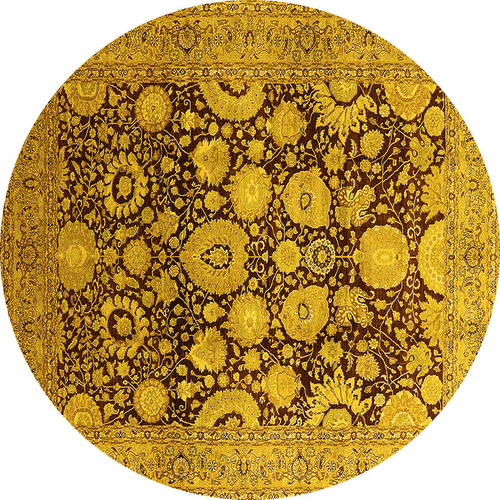Round Oriental Yellow Traditional Rug, urb758yw