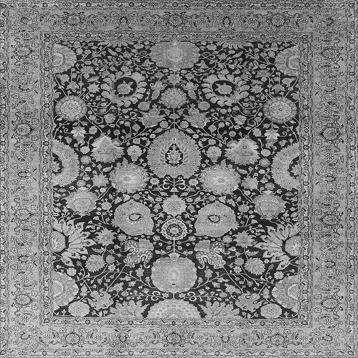 Square Machine Washable Oriental Gray Traditional Rug, wshurb758gry