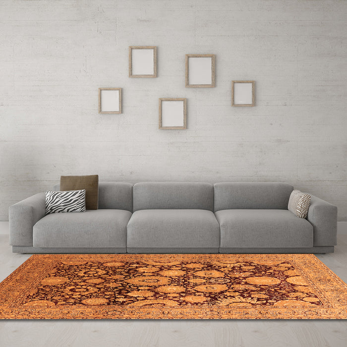 Machine Washable Oriental Orange Traditional Area Rugs in a Living Room, wshurb758org