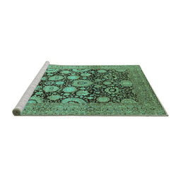 Sideview of Machine Washable Oriental Turquoise Traditional Area Rugs, wshurb758turq