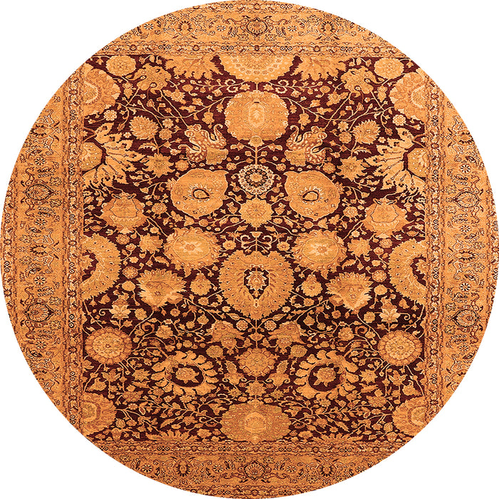 Round Oriental Orange Traditional Rug, urb758org