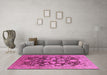 Machine Washable Oriental Pink Traditional Rug in a Living Room, wshurb758pnk