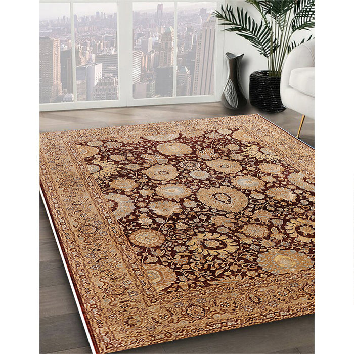 Mid-Century Modern Sandy Brown Oriental Rug in Family Room, urb758