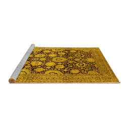 Sideview of Machine Washable Oriental Yellow Traditional Rug, wshurb758yw