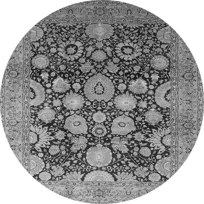 Round Machine Washable Oriental Gray Traditional Rug, wshurb758gry