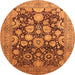 Round Machine Washable Oriental Orange Traditional Area Rugs, wshurb758org