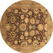 Round Oriental Brown Traditional Rug, urb758brn