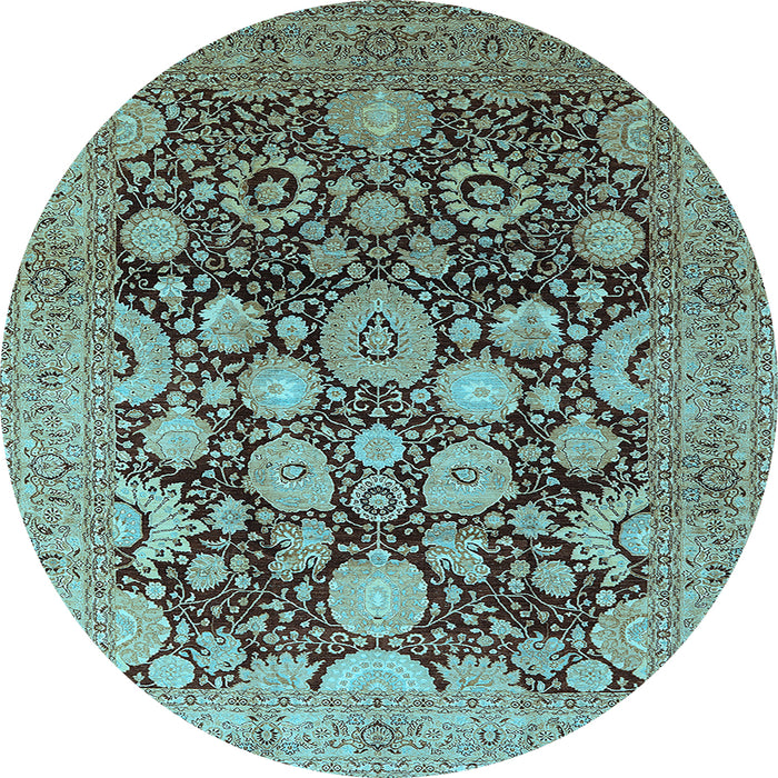 Round Oriental Light Blue Traditional Rug, urb758lblu