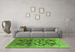 Machine Washable Oriental Green Traditional Area Rugs in a Living Room,, wshurb758grn