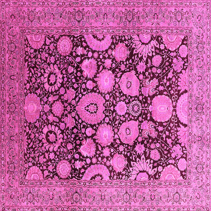 Square Machine Washable Oriental Pink Traditional Rug, wshurb758pnk