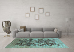 Machine Washable Oriental Light Blue Traditional Rug in a Living Room, wshurb758lblu