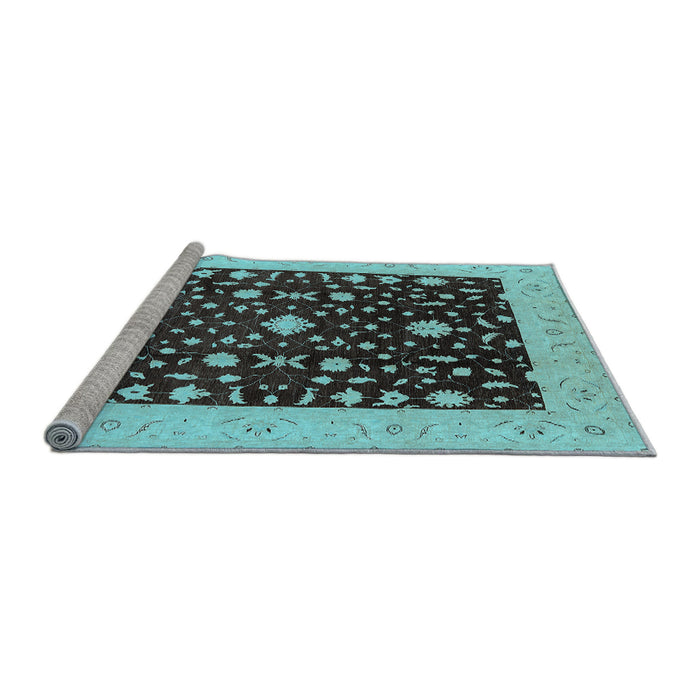 Sideview of Machine Washable Oriental Light Blue Traditional Rug, wshurb759lblu
