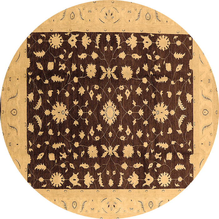 Round Oriental Brown Traditional Rug, urb759brn